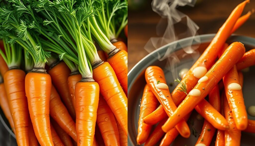 fresh carrots and cooked carrots comparison